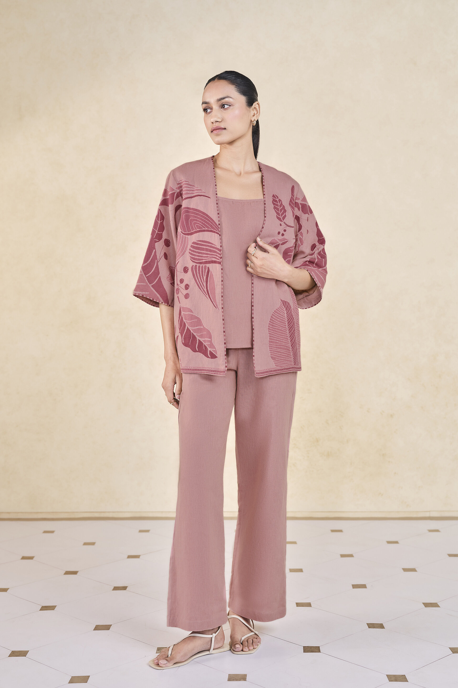 Fig Handcrafted Kantha Overlayer Set - Pink